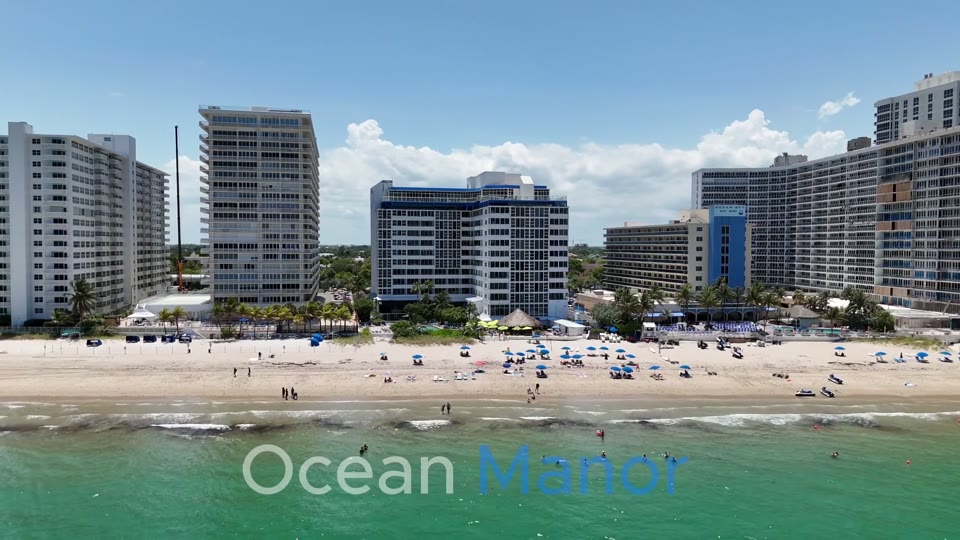 Stunning 4K drone view of Ocean Manor pool areas and amenities