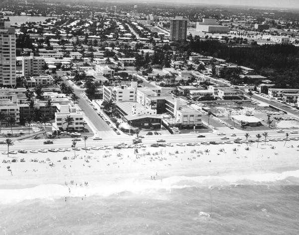 Historic aerial view of Fort Lauderdale Beach in the 1950s near the future Galt Ocean Mile